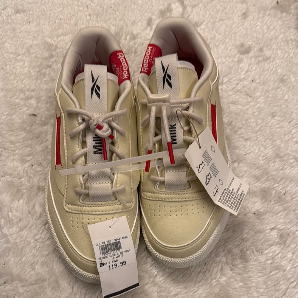Reebok Cream and Red Retro Sneakers with Low-Top Design